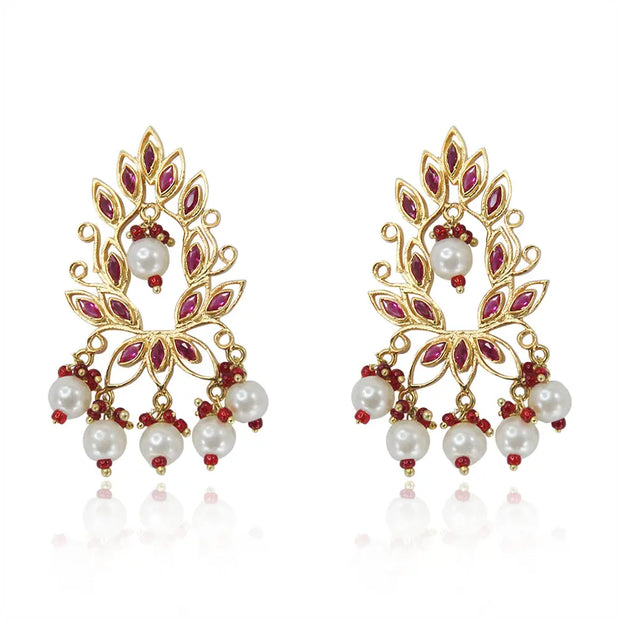 Buy Online Designer Gold Colour with Red Stones Round Shape Earrings for  Girls and Women – One Stop Fashion